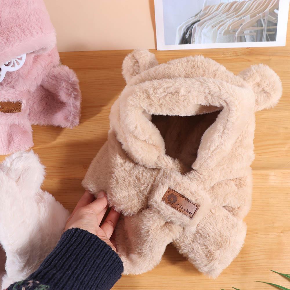 Soft Warm One-Piece Hat Scarf Winter Ear Protection Hats Lovely Baby Bear Plush Hat Kids