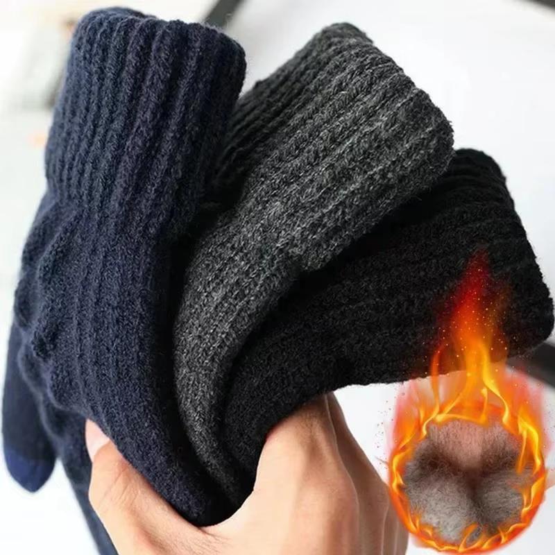 Nouveaux gants chauds à doigts longs pour hommes et femmes, gants d'hiver en polaire pour écran tactile et gants de cyclisme en laine épaisse tricotée pour conduite