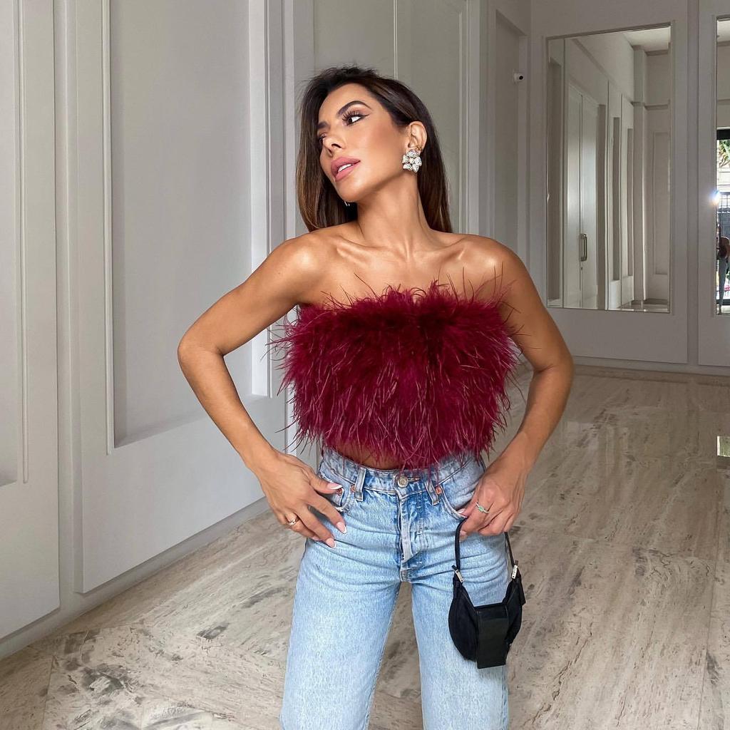 Summer Fashion Fluffy Multicolour Sleeveless Hairy Sheath Top