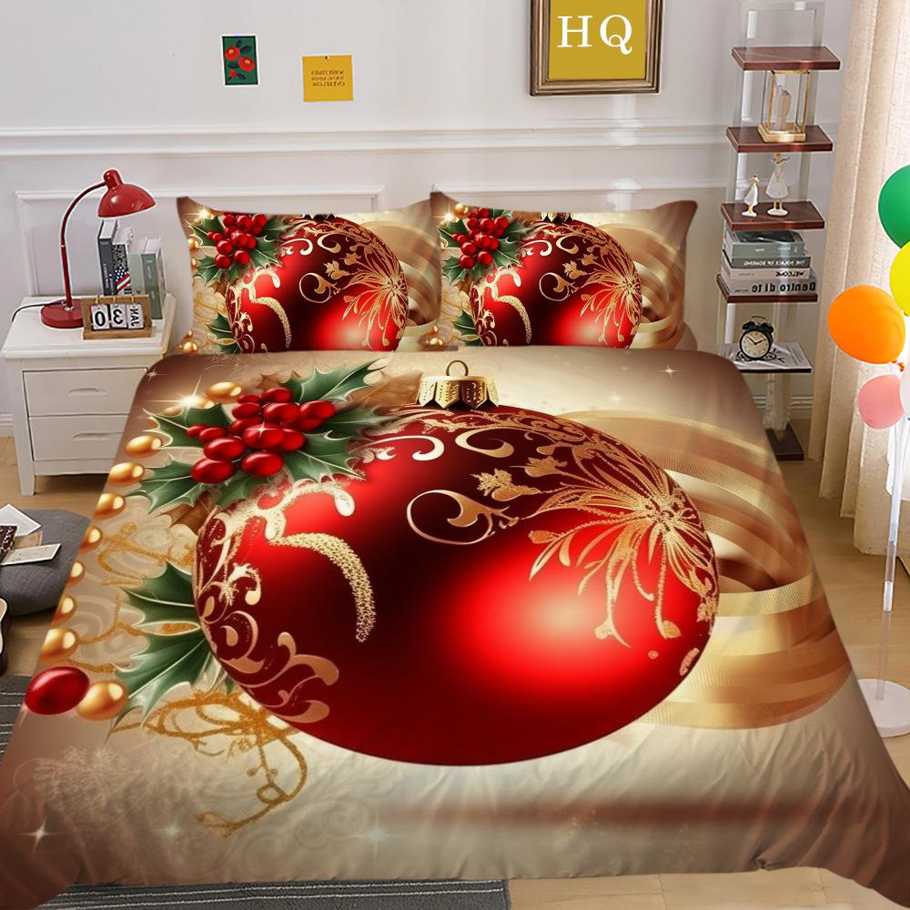 Christmas Digital Printing 3D Printing Polyester Pillowcase Quilt Cover Two or Three-piece Set Is Available