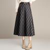 Women's High-Waist Woolen Plaid A-Line Skirt - Autumn/Winter 2025 Collection