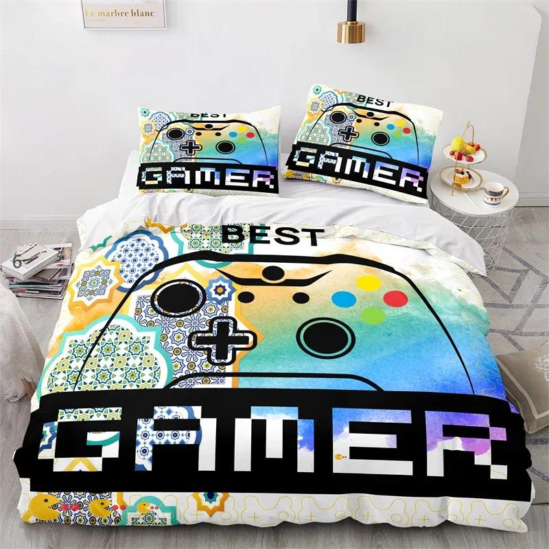 Gaming Bedding Set Twin Full Size Kids Gamepad Duvet Cover For Boys Girl Bedroom Decor Polyester Game Controller Comforter Cover