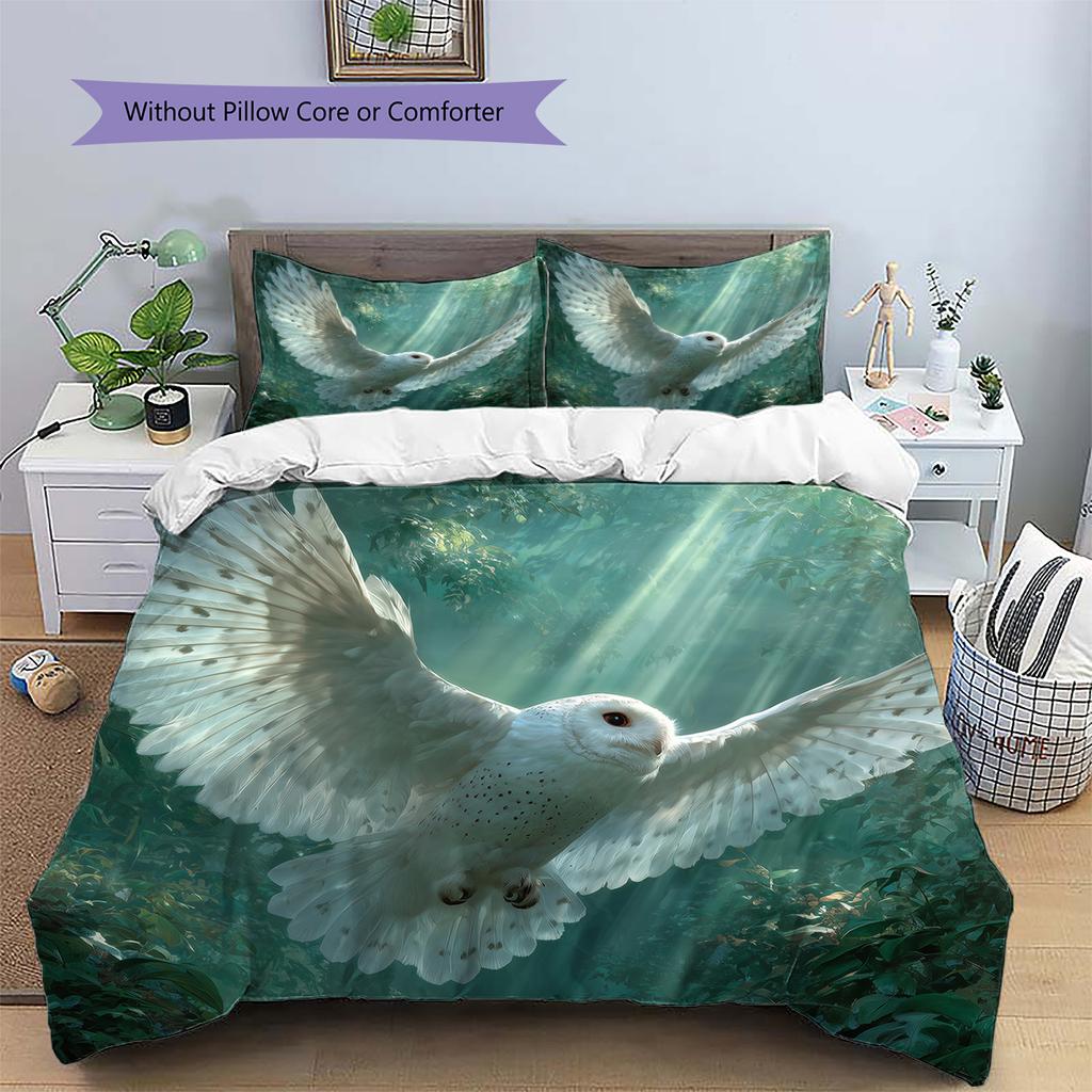 Spreading Wings Owl Pattern Bedding Quilt Set Quilt Cover Pillowcase Home Decoration Gift (1 * Duvet Cover + 2 * Pillowcase, Without Core)