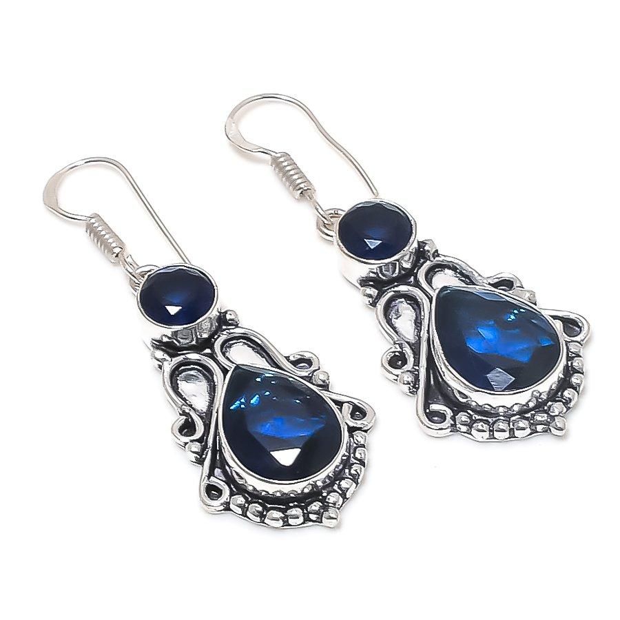 Iolite Quartz Gemstone 925 Sterling Silver Earring 1.97"