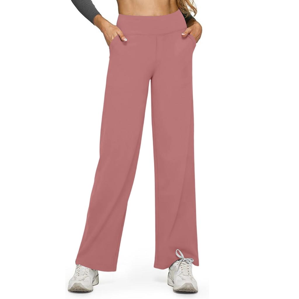 Women's Casual High-waisted Straight-leg Pants, Loose Pocket Yoga Pants