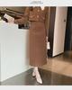 Women's French Retro Corduroy Two-Piece: Doll Collar Short Coat & Slim Long Skirt In Autumn Contrast Colors