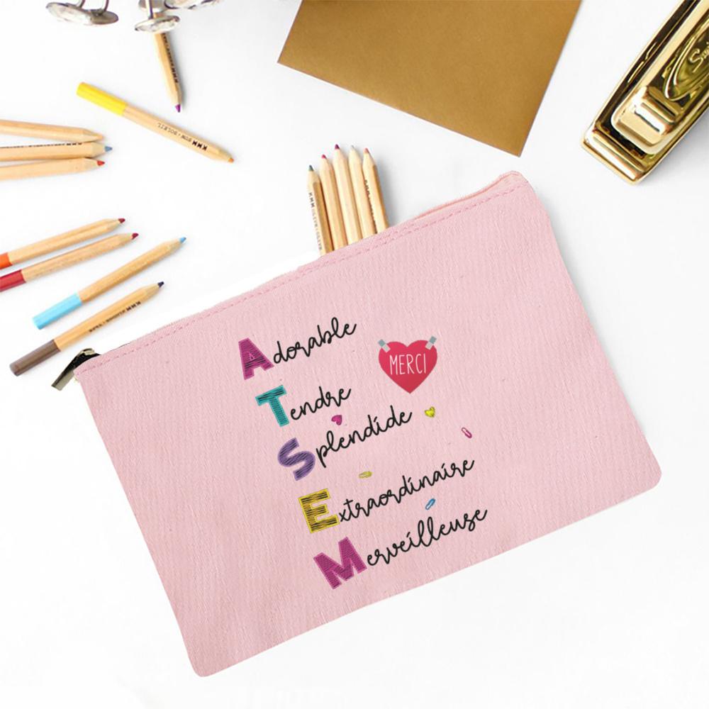 Merci Atsem Printed Makeup Bag Travel Neceser Toiletries Storage Pouch Pencil Bags Graduate Gift for Atsem Teacher's Day Present