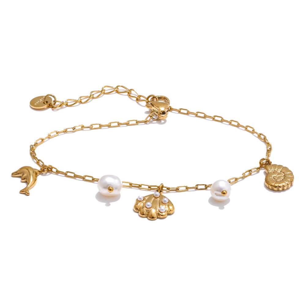 Yhpup Ocean Style Stainless Steel Natural Pearl Shell Drop Chic Bracelet Bangle Gold & Platinum Plated Charm Wrist Jewelry Gift