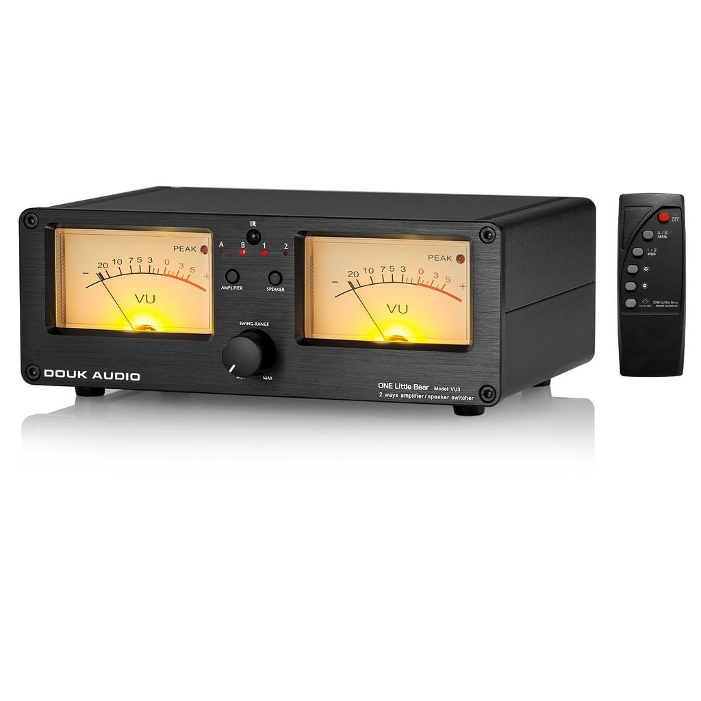 Douk Audio VU3 Dual Analog VU Meter, 2-Way Amp/Speaker Switch, DB Panel Display Audio Switcher Box