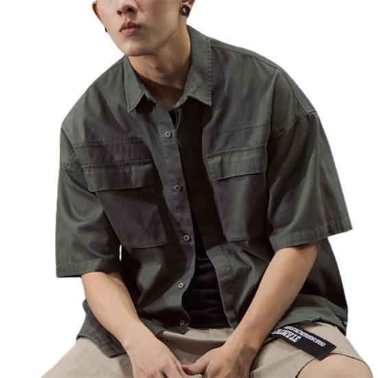 Hem Kurzarm Taschen Einfarbig Locker Knöpfe Hemd für die Schule