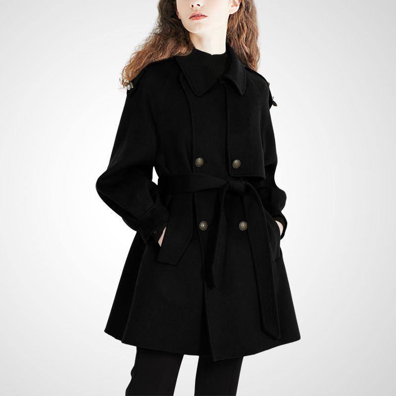 

Французское шерстяное пальто в стиле Хепберн 2025 Осень-Зима Новое поступление Модное Оригинальное Шикарное Пальто Женское Короткое Black S