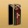Red Green Striped Golden Bee Gold Metallic Paint Glass Phone Case For iPhone 17 Pro Max 11 12 13 14 15 16 Plus 17Air 16E Cover