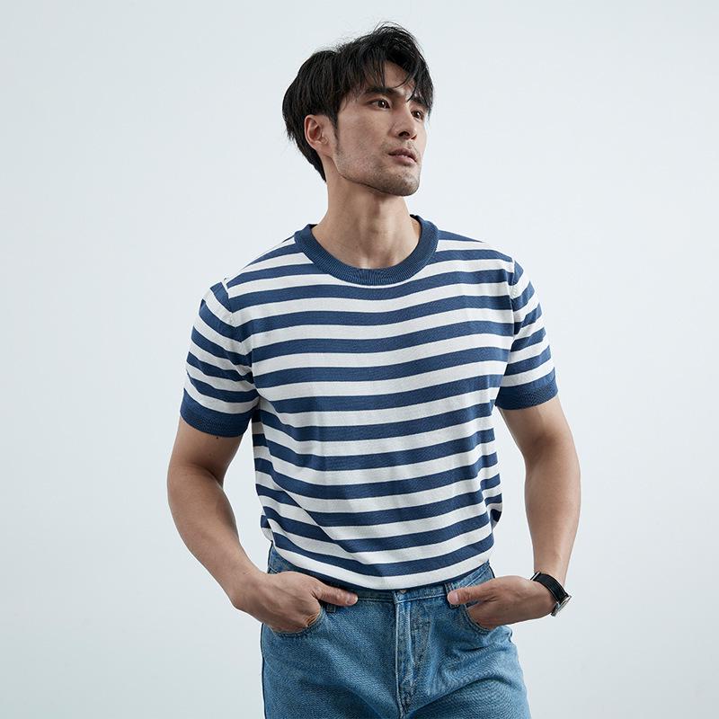 2024 Men's Striped Polo: Short-Sleeve, Versatile Round Neck Knit Shirt