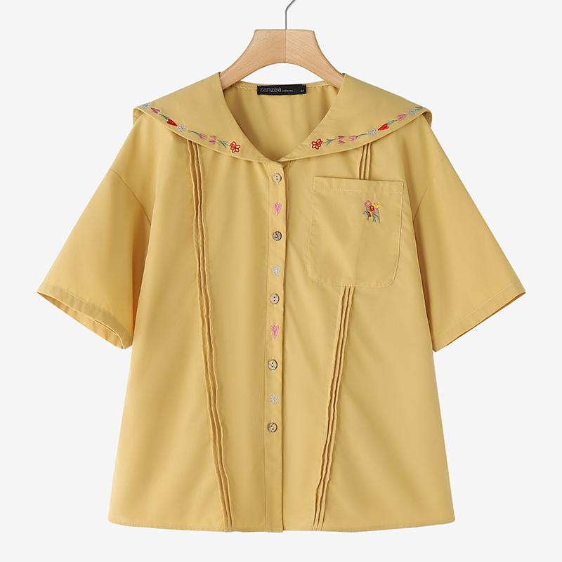 

ZANZEA Женская повседневная летняя блузка с круглым вырезом и коротким рукавом с принтом L жёлтый