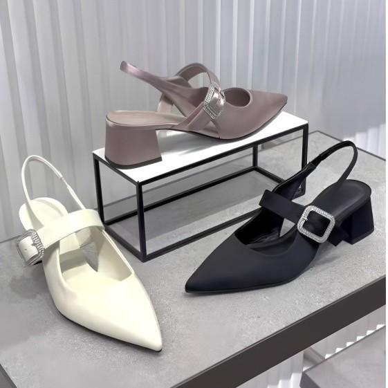 In Stock: CHENGMAIZU Autumn Rhinestone Pointed-Toe High Heel Shoes, Back Strap, Closed Toe, Women's Style K-0231