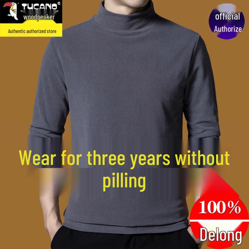 Pánské tričko s dlouhým rukávem Woodpecker z dvojitého fleecu - Poloviční rolák, Česané, Hřejivé, Všestranný top na podzim/zimu.