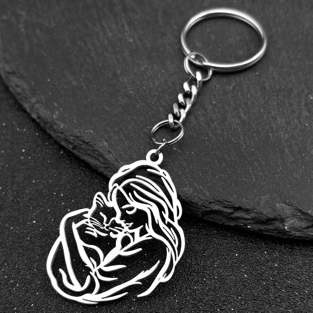 Women Hug Cat Pendant Necklace For Men Stainless Steel Gold Silver Color Hollow Kitty Female Love Pet Peace Chain Jewelry