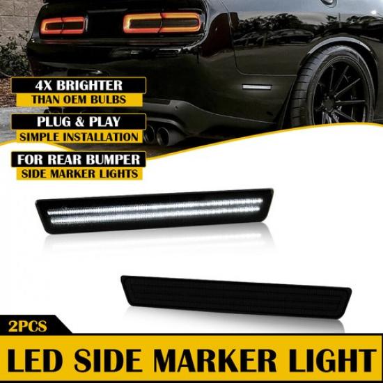 SMOKED White LED Side Light Marker For 2015-22 Dodge Rear Challenger Bumper Lamp
