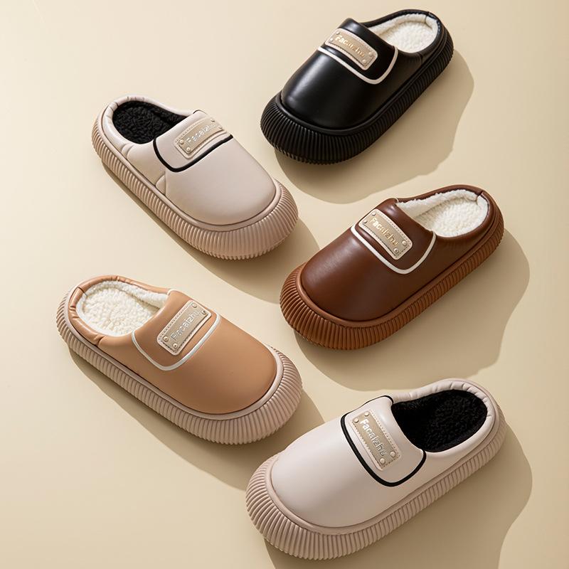 Women Wear Thick-soled, Warm and Fleece Home Shoes with Cotton Slippers