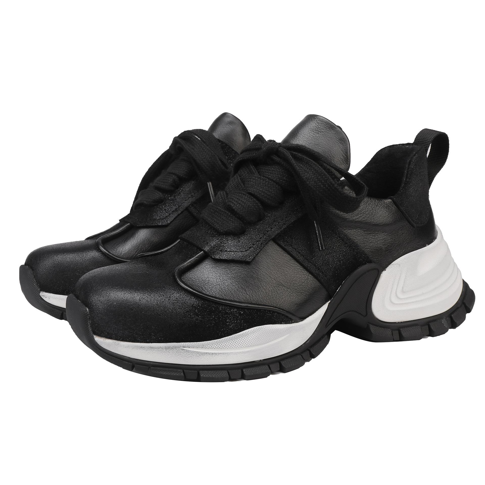 

Johnature Натуральная кожа Шнуровка Повседневная женская обувь Спортивный стиль Плоская Универсальная Обувь на четыре сезона 40 чёрный