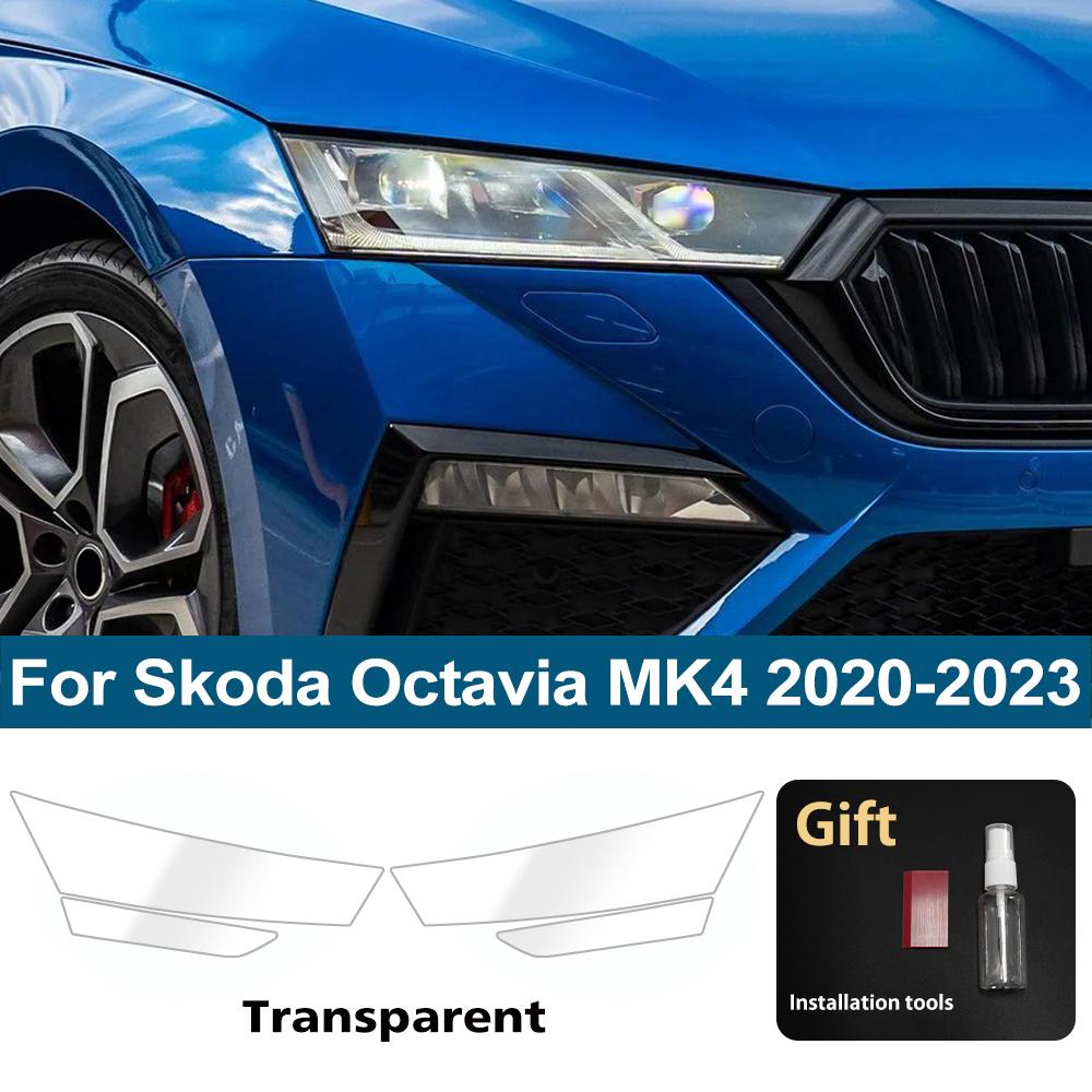 TPU PPF for Skoda Octavia MK4 MK3 2017-2026 High Gloss Smoke Black Pre Cut Car Headlight Protective Film Anti-Scratch Vinyl Wrap
