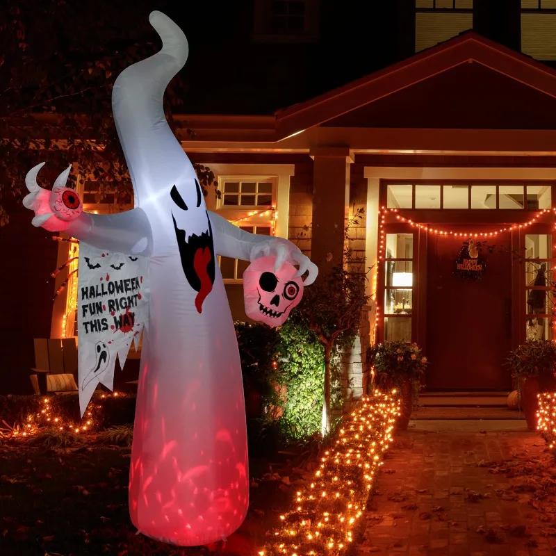 8FT Halloween Inflatable Toys Ghost Outdoor Holiday Decorations Giant Inflatable Ghost with Built-in LED Lights for Party Decor