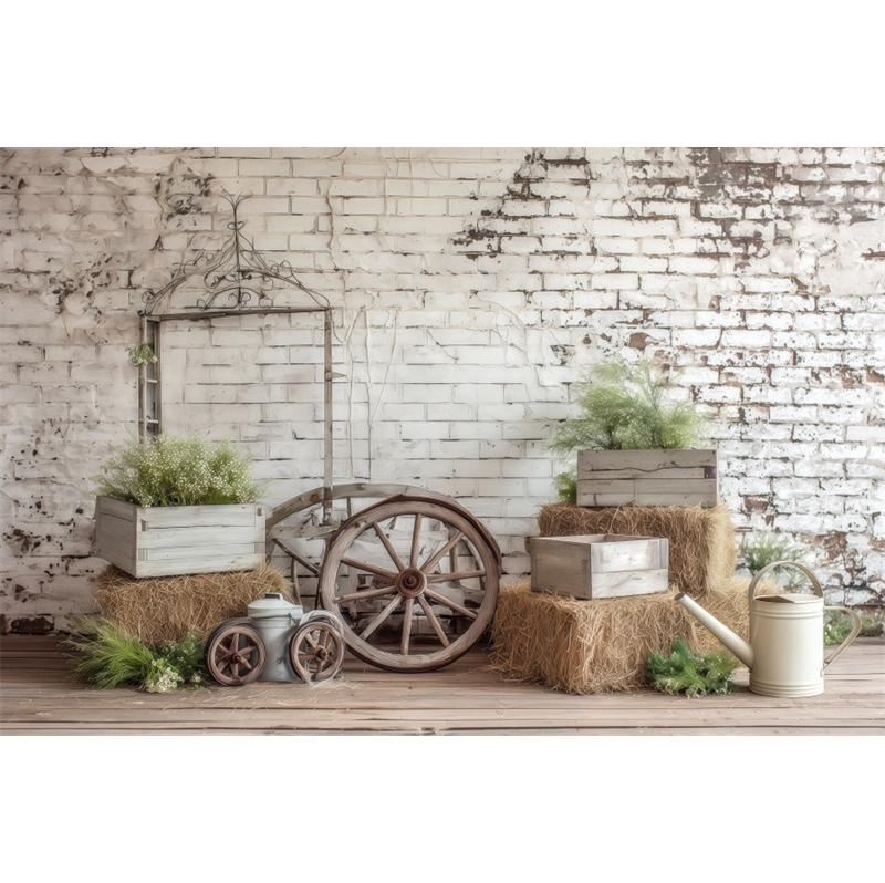 Weiße Holztür Scheunen Fotografie Kulisse Westliches Thema Heuhaufen Kranz Kinder Familienporträt Hintergrund Fotostudio Requisiten