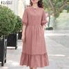 ZANZEA Women Summer Stand Collar Casual Half Sleeve Dress