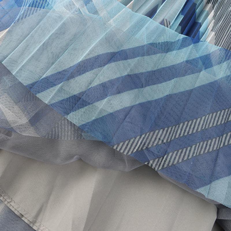 MOJTA Summer Women's Big Swing Skirt Mesh Printing Elastic Mid-length High Waist A-line Skirt