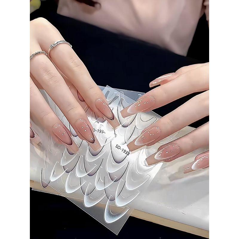 

New Style White Gradient French Nail Sticker Thin Tough Black French Nail Smile Line Nail Decals Gradient French 2 black and white one each