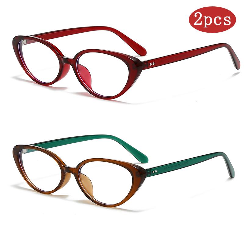 2pcs Vintage Cat Eye Glasses Women Anti Blue Light Eyewear Stylish Unisex Frame Trendy Brand