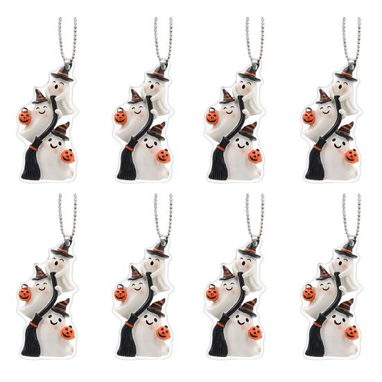 2/3/5/8/10Pcs Halloween Keychain Pendant 2D Spooky Ghost Pumpkin Design Acrylic Halloween Decoration Keychain Pendant