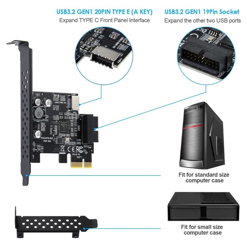 PCI-E 1X to USB3.2 pansion Card PCI-Express 3.0 r Card USB 3.2 Gen1 TYPE-E A-KEY USB 3.0 20Pin Connector