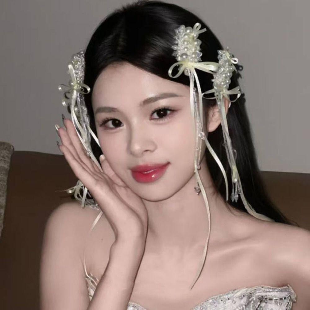 1 Pair Stylish Bridal Hair Clip Pearl Beads Wedding Headdress Fairy Bride Hairpin Bride Accessories