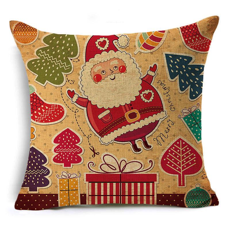 Santa Claus Cartoon Christmas Cushion Covers Reindeer Christmas Trees Linen Pillow Cover Decorative Sofa Couch Throw Pillows