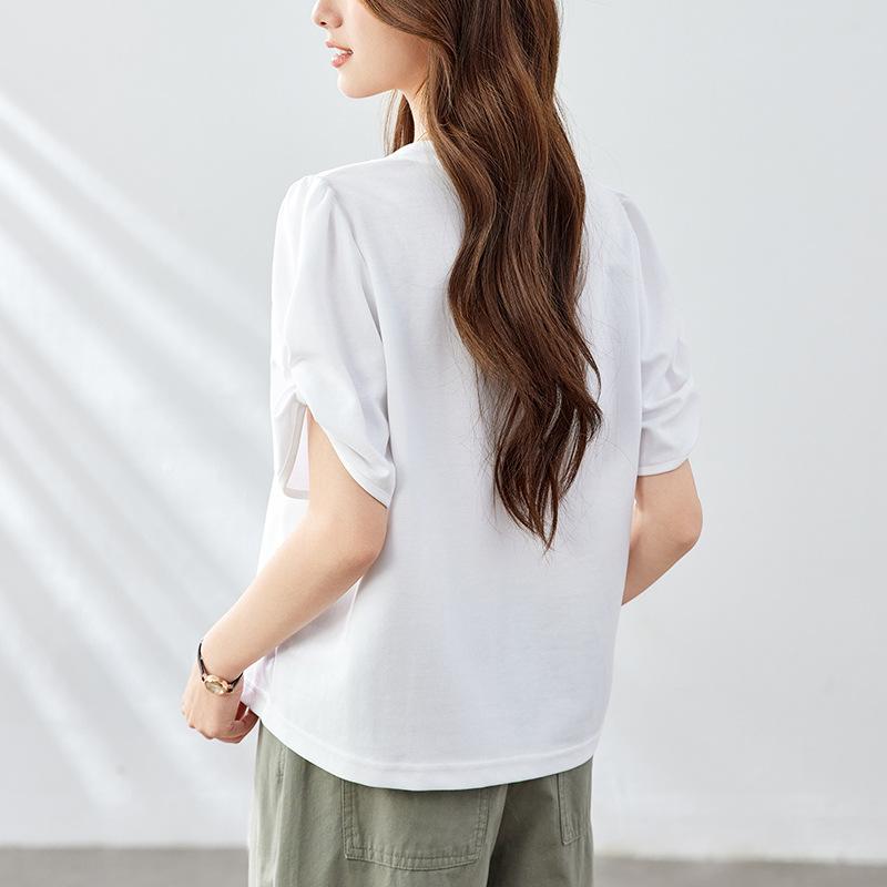 White T-shirt Women's Short-sleeved Summer New Style Design Niche T-shirt Lantern Sleeve Casual Top