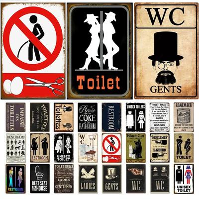 Placa de Metal Vintage Engraçada para Banheiro Lata Sinal Placa WC Lavatório Toilettes Arte de Parede Bar Clube Banheiro Lavatório Banheiro Decoração de Parede