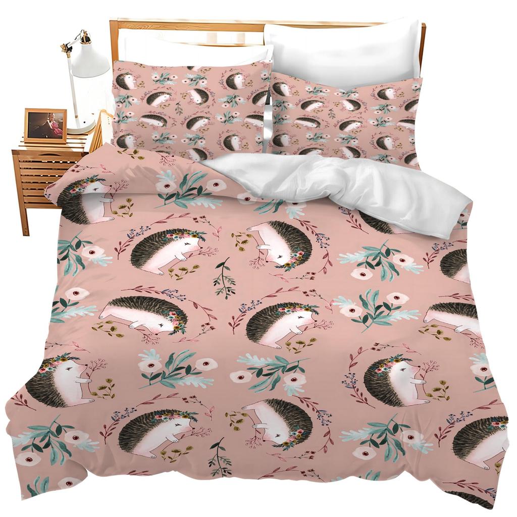 Kawaii Hedgehog Duvet Cover Set Green Cactus Plant Comforter Cover Boys Girls Adults Teens Cartoon Mushroom Bedding Sets 2/3 Pcs