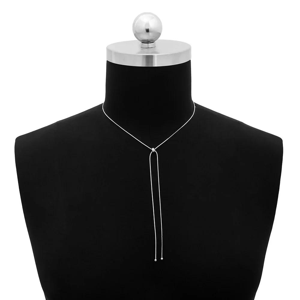 

1PC Snake Chain Choker Long Tassel Necklace for Women Girl Adjustable Link Neck with Ball Pendant Temperament Party Jewelry Gift срібний
