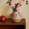 Hand-painted Peach Blossom Pottery Vase for Hydroponic Flowers - Living Room/Entrance Decoration 