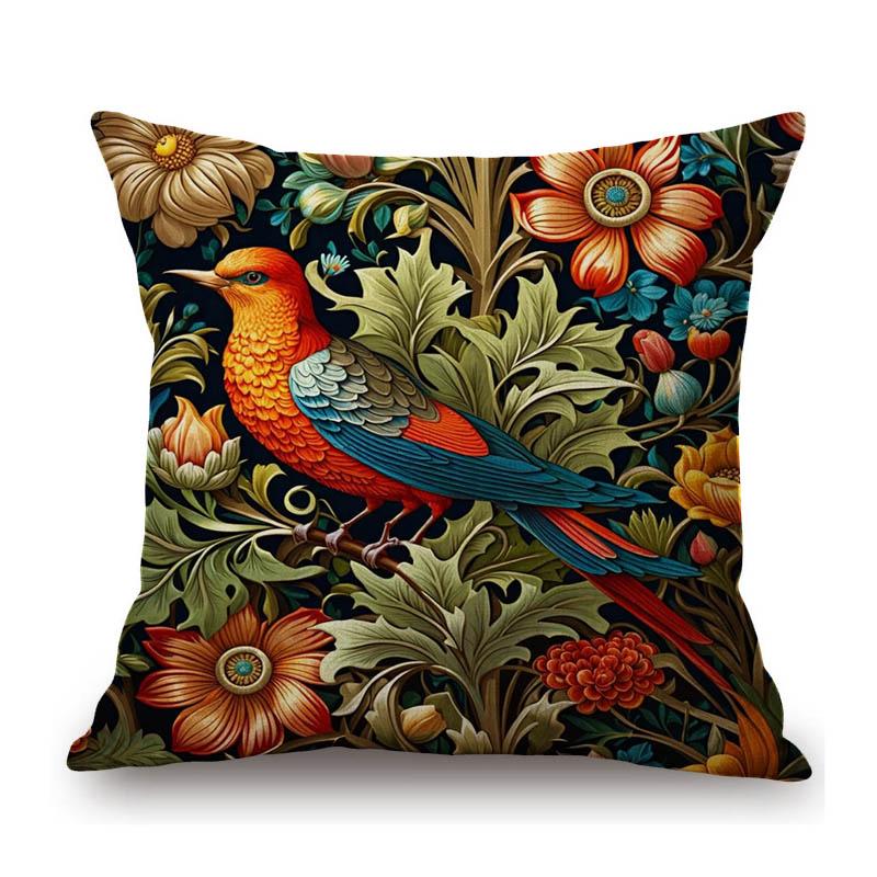 Classic Morris Flower Style Animals Deer Bird Horse Butterfly Night Owl Home Decorative Pillow Case Linen Sofa Cushion Cover