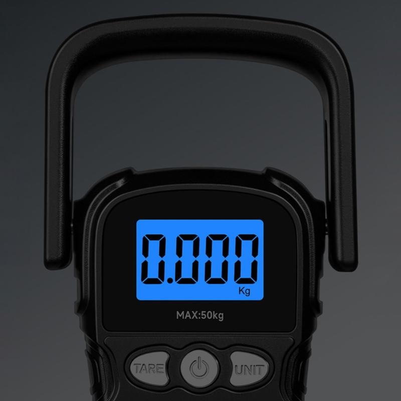 Digital Hanging Scale With LCD Readout, Handheld Weighing Tool, Metal S Hook, Wide Grip and Carry Handle for Outdoor Fishing Use, Black