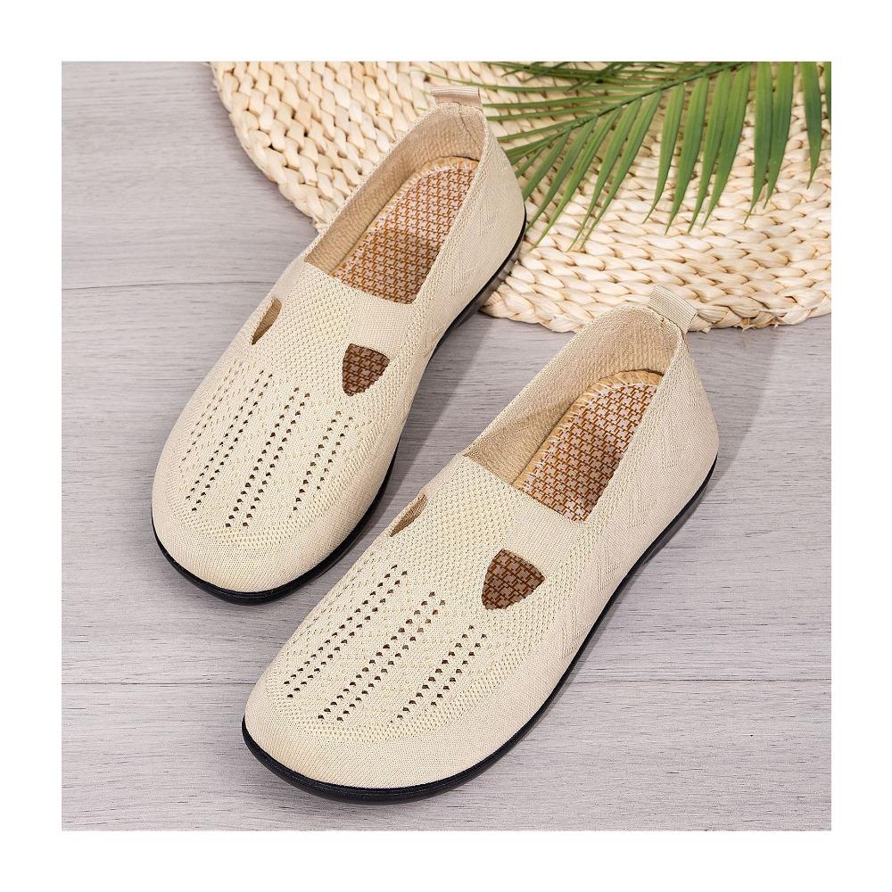 Women's Breathable Mesh Flying Woven Flats, Summer Casual Slip On Shoes, Lightweight Fashion Walking Shoes