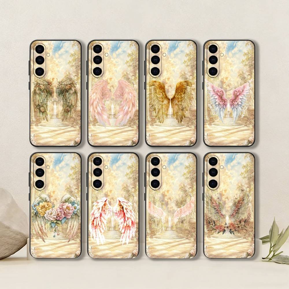 Angel Wing Phone Case For Samsung Galaxy A73,A72,A71,A70,A53,A52,A51,Soft Silicone Black Cover