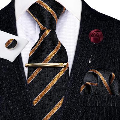 Mens Cool Necktie Tie Clip Boutonniere Hanky Cufflinks Striped Plaid Silk Ties Set