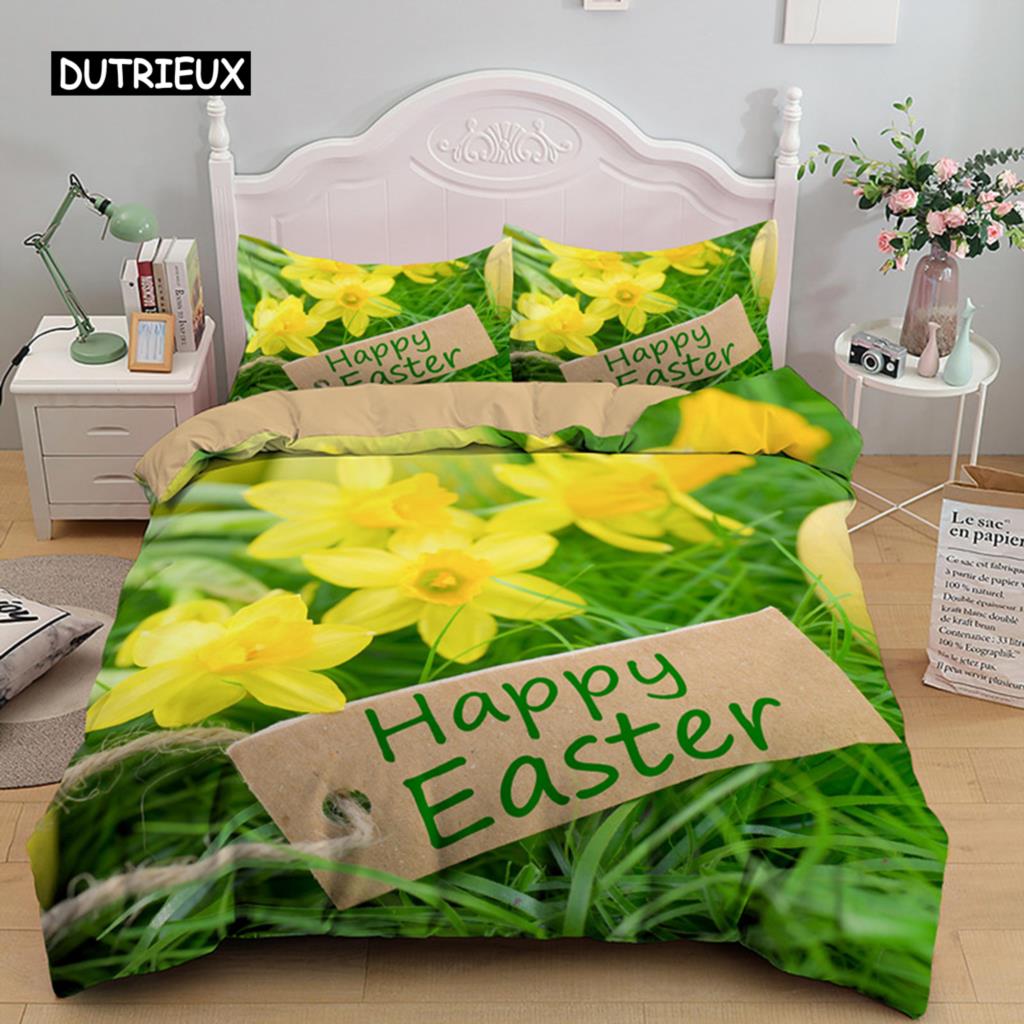 Frohe Ostern Ei Hase Königin Bettbezug Cartoon Lieblich Häschen Bettwäsche Set Haustier Tier Bettdecke Polyester Steppdeckenbezug