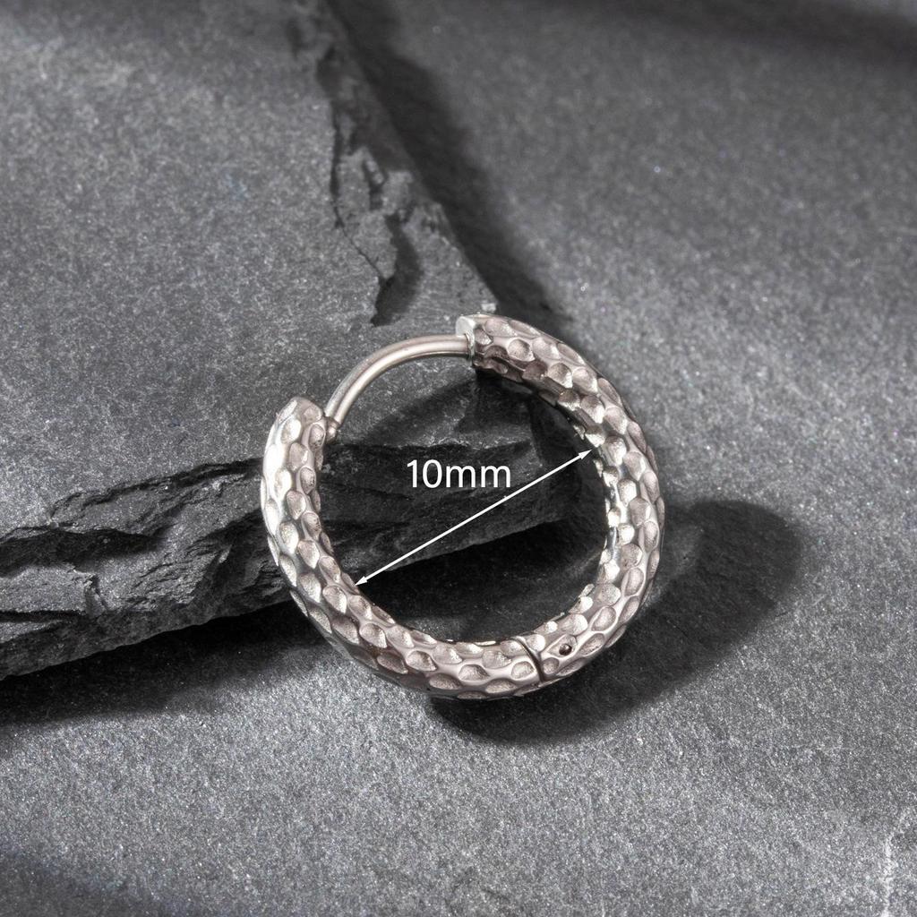 Brinco de Argola Unissex Vintage Henson Aço Inoxidável Martelado