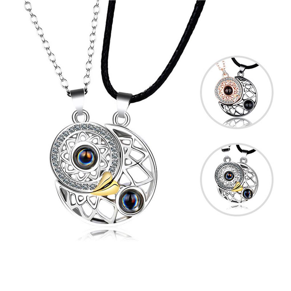 1 Pair Moon Sun Couple Necklace Decorative Electroplated Anti-rust Stylish Projector Pendant Ornament Birthday Gift