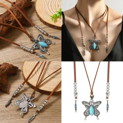 Elegant Butterfly Design Necklace Pendant Clavicle Chain Natural Turquoise Alloy Charm User Friendly Accessory
