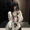 Oversized Cotton Long Sleeve T-Shirt Women Plus Size Cartoon Cat Print Loose Fit Casual Top Fall
